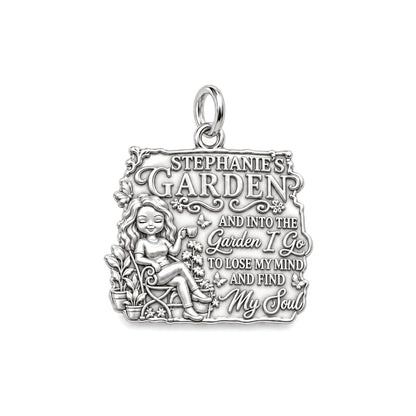 Into The Garden Charm Bracelet – Personalized Gardener Gift – silver plated 3 cm charm, front view