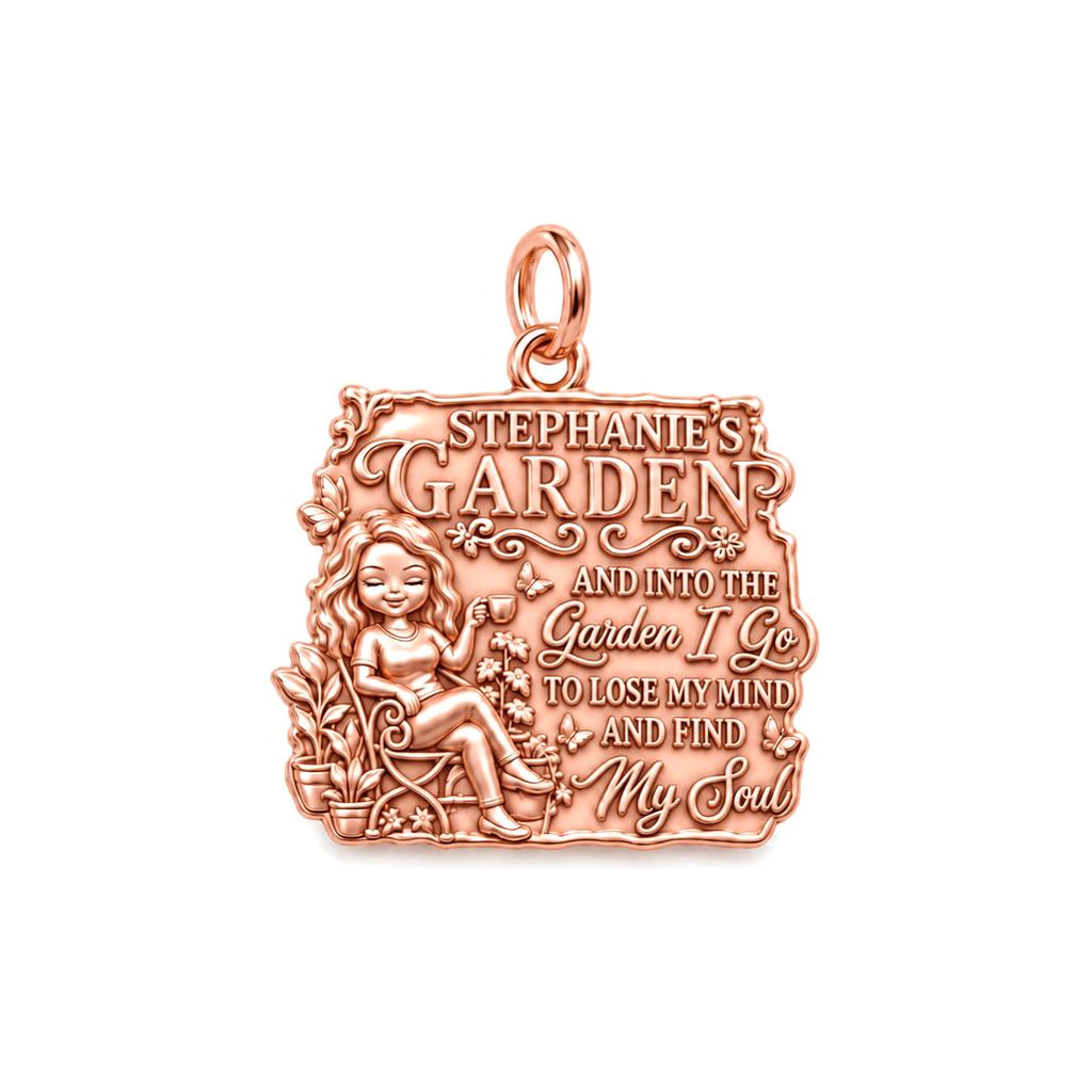 Into The Garden Charm Bracelet – Personalized Gardener Gift – rose gold 3 cm charm, front view