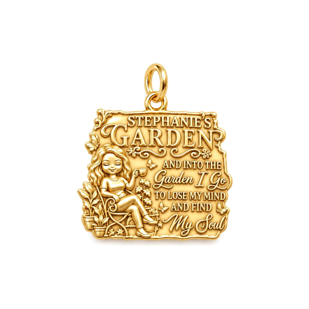 Into The Garden Charm Bracelet – Personalized Gardener Gift – 18K gold plated 3 cm charm, front view