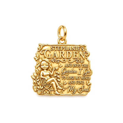 Into The Garden Charm Bracelet – Personalized Gardener Gift – 18K gold plated 3 cm charm, front view