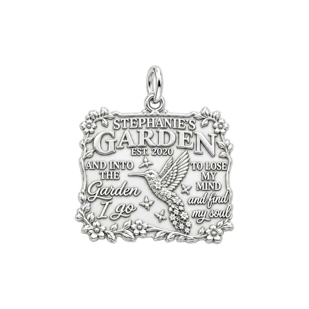 Into the Garden Charm Bracelet – Personalized Mom Gift – silver plated 2 cm charm, front view