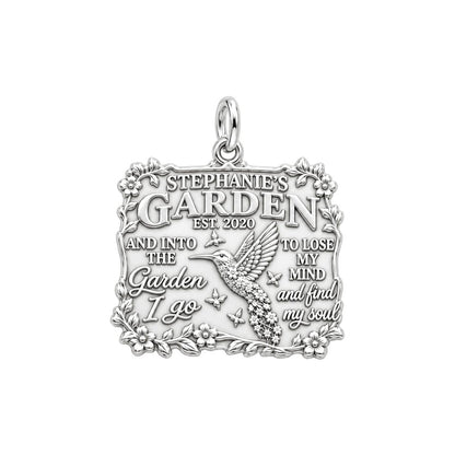 Into the Garden Charm Bracelet – Personalized Mom Gift – silver plated 2 cm charm, front view