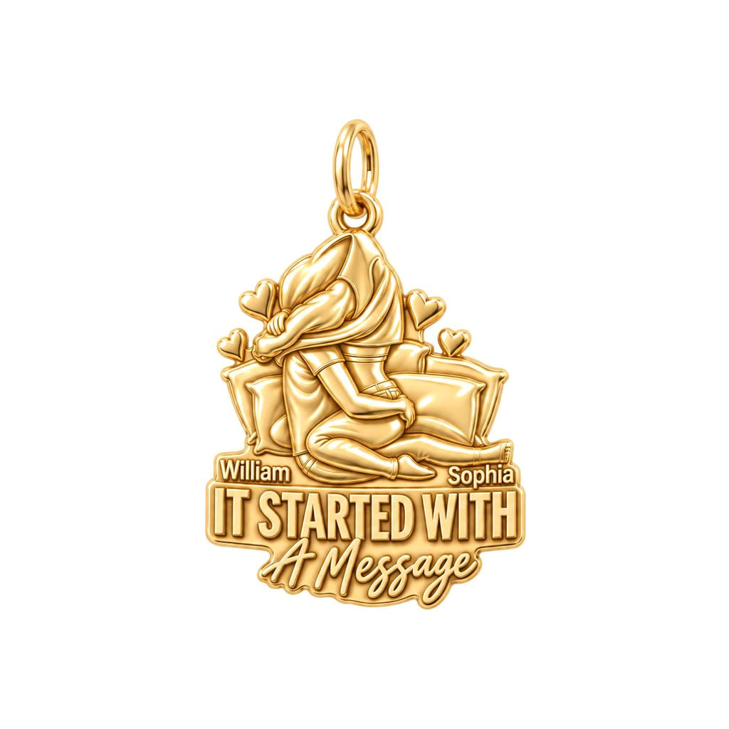 It Started With A Message Charm Bracelet – Personalized Couple Gift – 18K gold plated 3 cm charm, front view