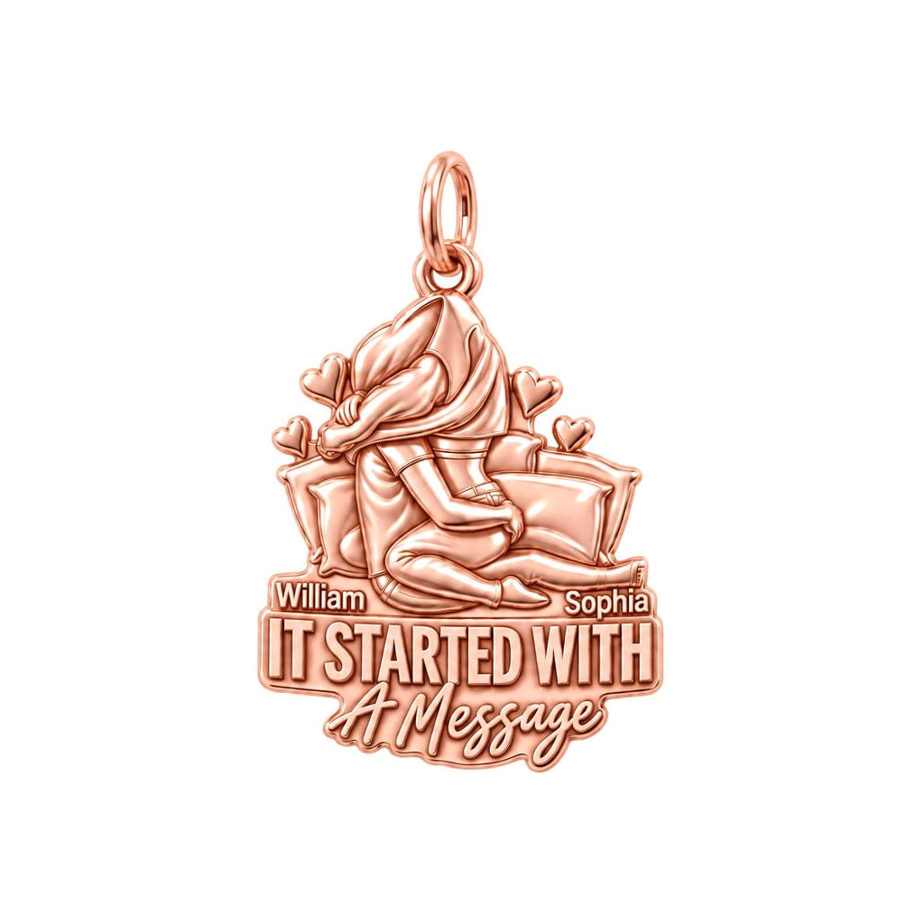 It Started With A Message Charm Bracelet – Personalized Couple Gift – rose gold 3 cm charm, front view