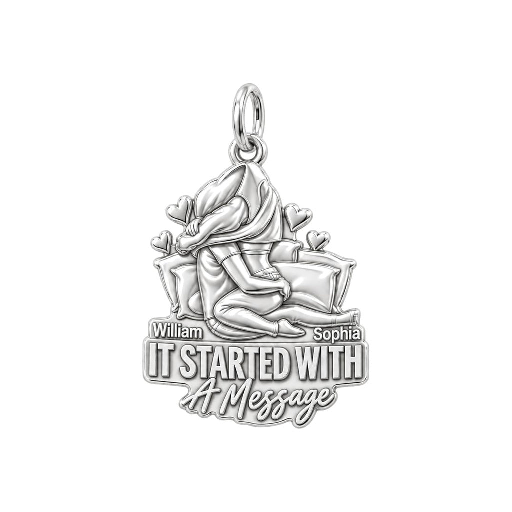 It Started With A Message Charm Bracelet – Personalized Couple Gift – silver plated 3 cm charm, front view