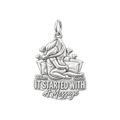 It Started With A Message Charm Bracelet – Personalized Couple Gift – silver plated 3 cm charm, front view