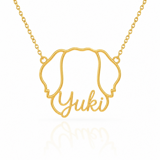Japanese Chin Whisper of Paws - Personalized Outline Your Pet's Face and Name Necklace