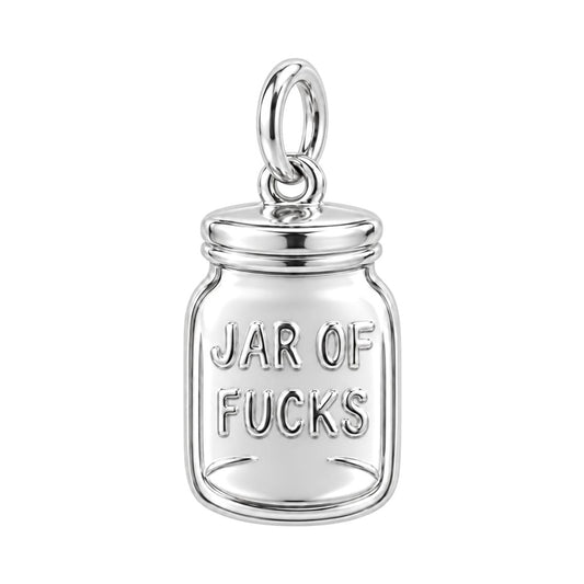 Jar of Fucks Charm Bracelet – Personalized Bestie Gift – silver charm, front view