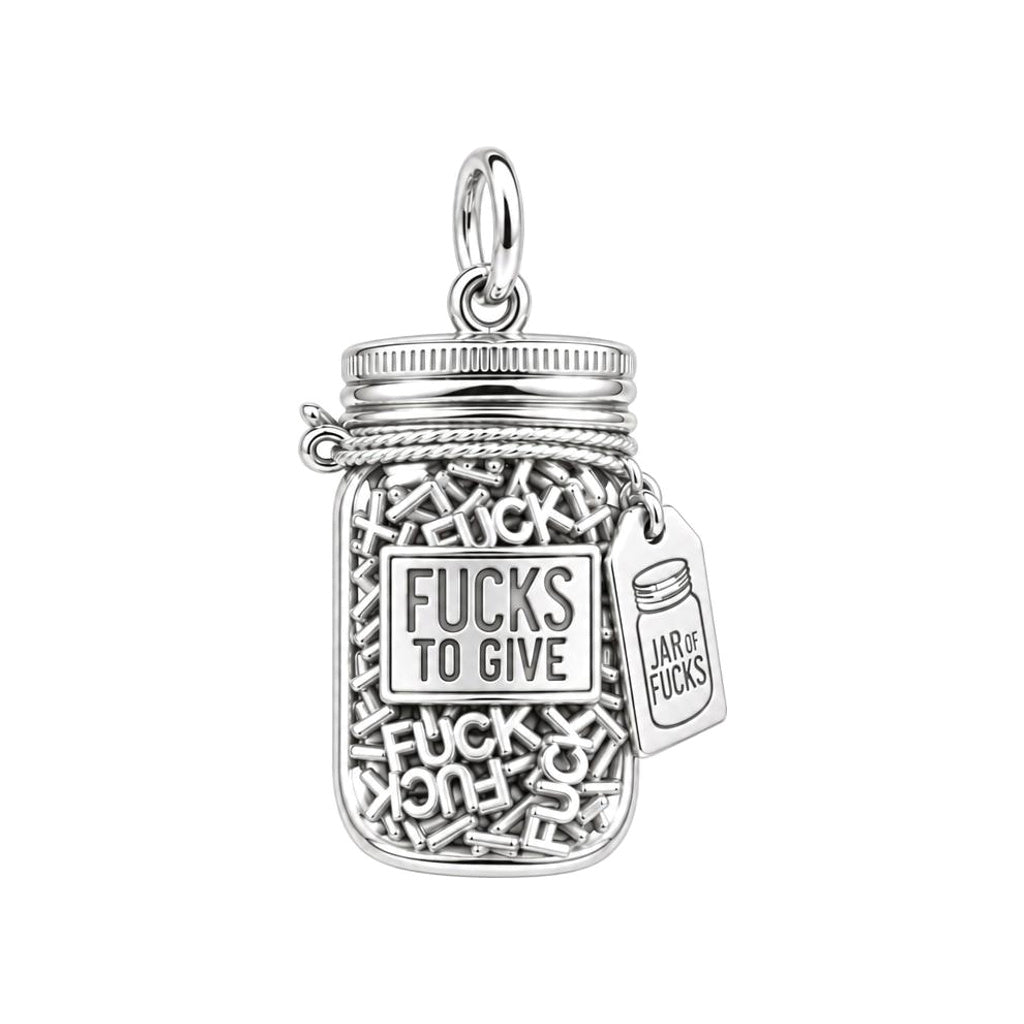 Jar of Fucks Charm Bracelet – Personalized Bestie Gift – silver plated 2 cm charm, front view