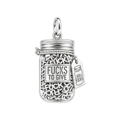 Jar of Fucks Charm Bracelet – Personalized Bestie Gift – silver plated 2 cm charm, front view