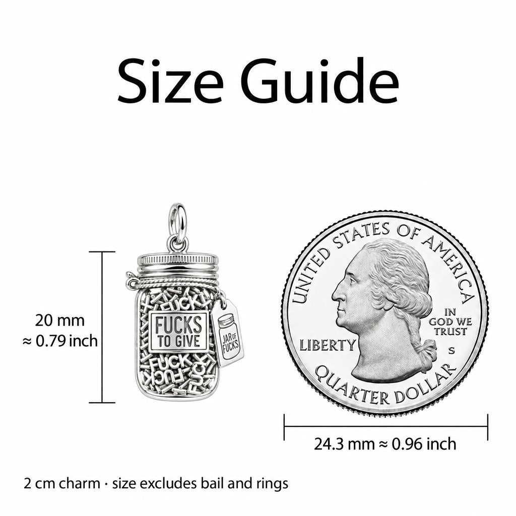 Jar of Fucks Charm Bracelet – Personalized Bestie Gift – size guide, 2 cm charm next to a quarter