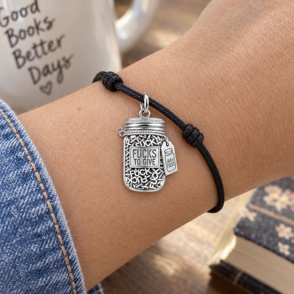Jar of Fucks Charm Bracelet – Personalized Bestie Gift – worn on the wrist on a black cord bracelet
