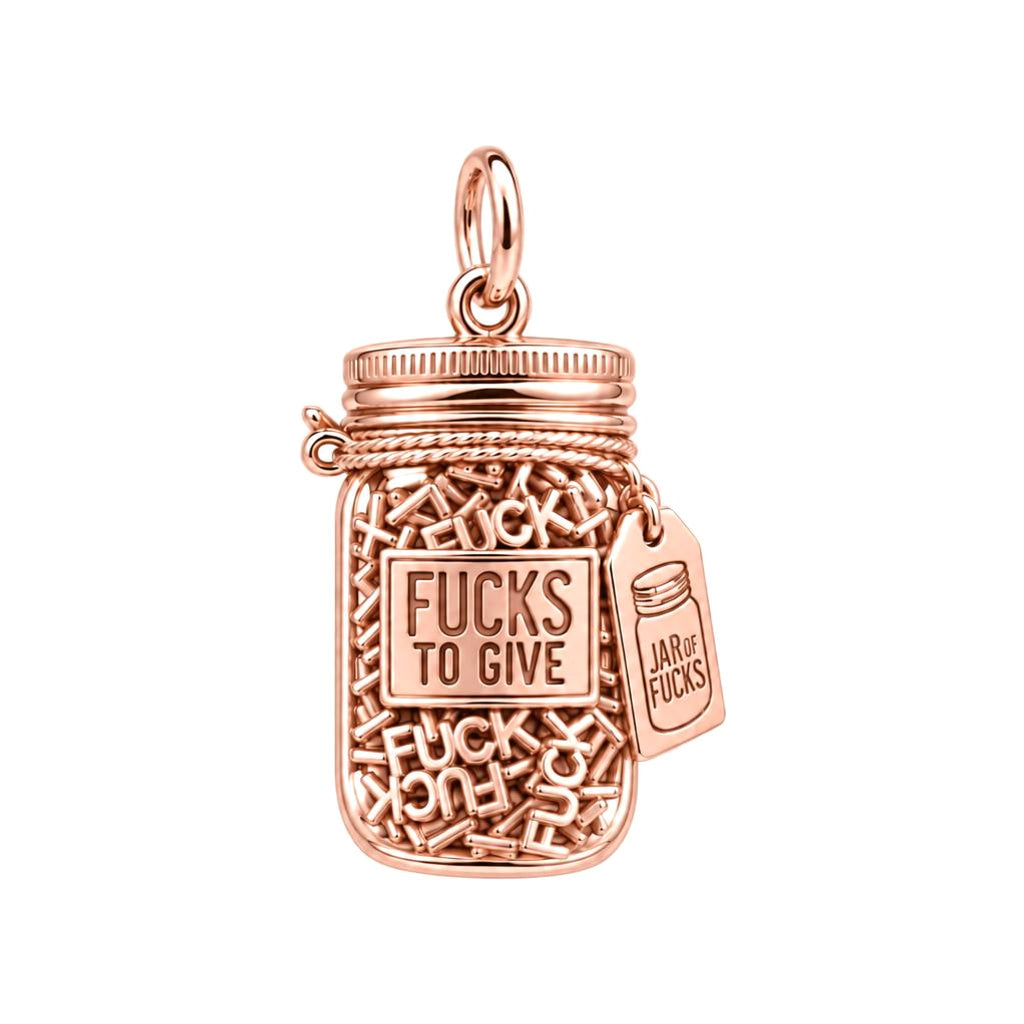 Jar of Fucks Charm Bracelet – Personalized Bestie Gift – rose gold 2 cm charm, front view