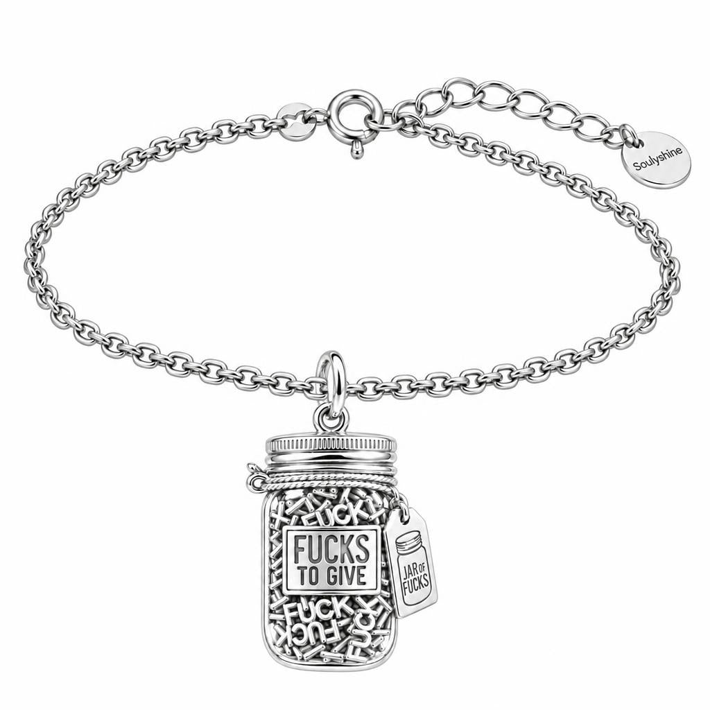 Jar of Fucks Charm Bracelet Set – silver, front view