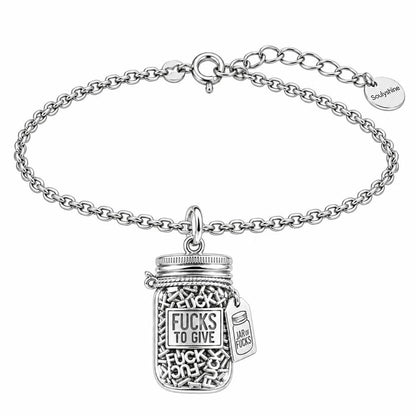 Jar of Fucks Charm Bracelet Set – silver, front view