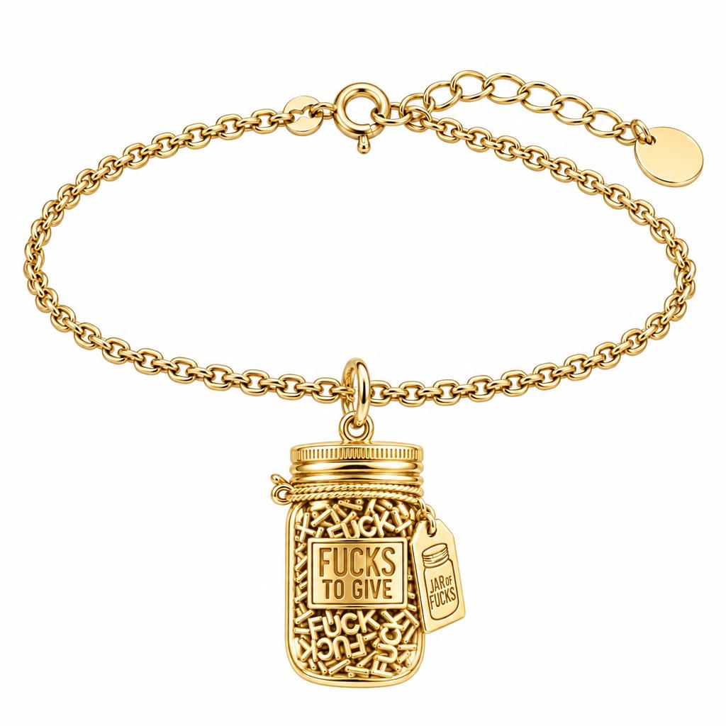 Jar of Fucks Charm Bracelet Set – 18K gold, front view