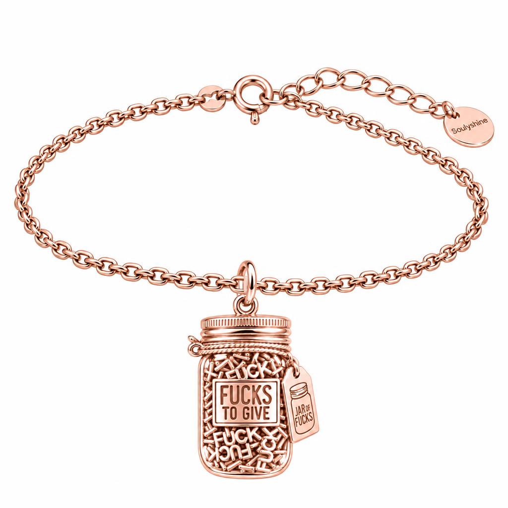 Jar of Fucks Charm Bracelet Set – rose gold, front view