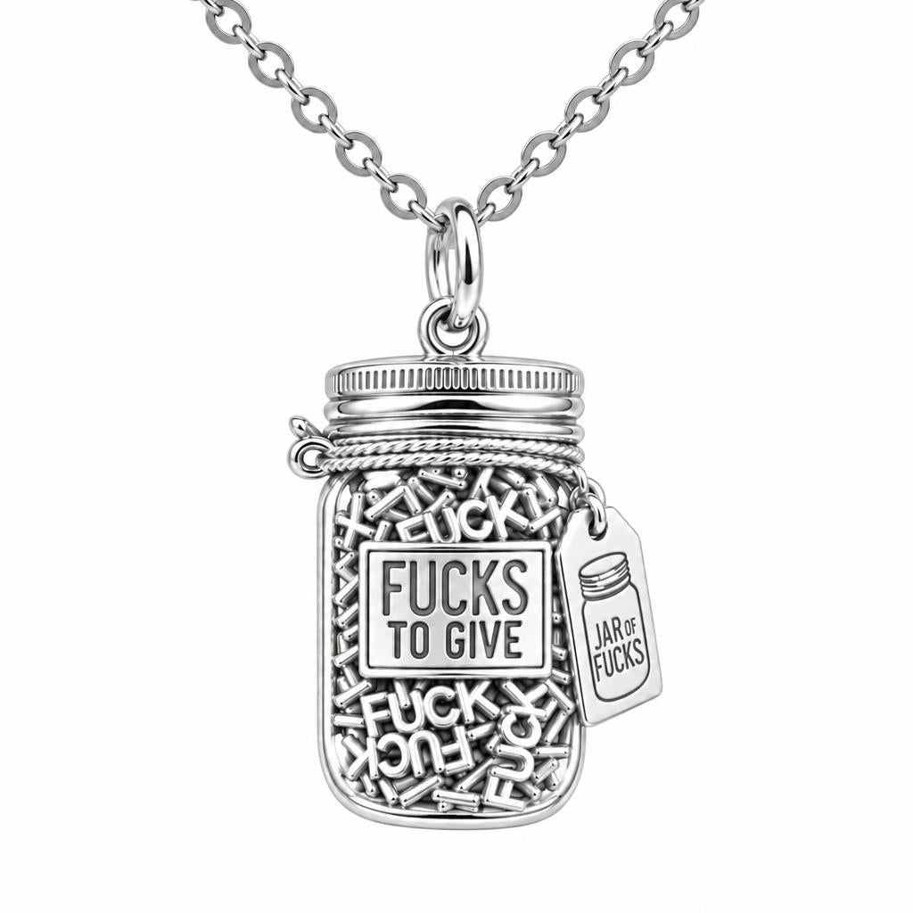 Jar of Fucks Charm Necklace Set – silver, front view