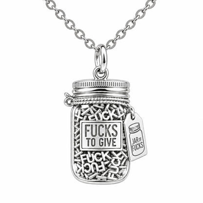 Jar of Fucks Charm Necklace Set – silver, front view