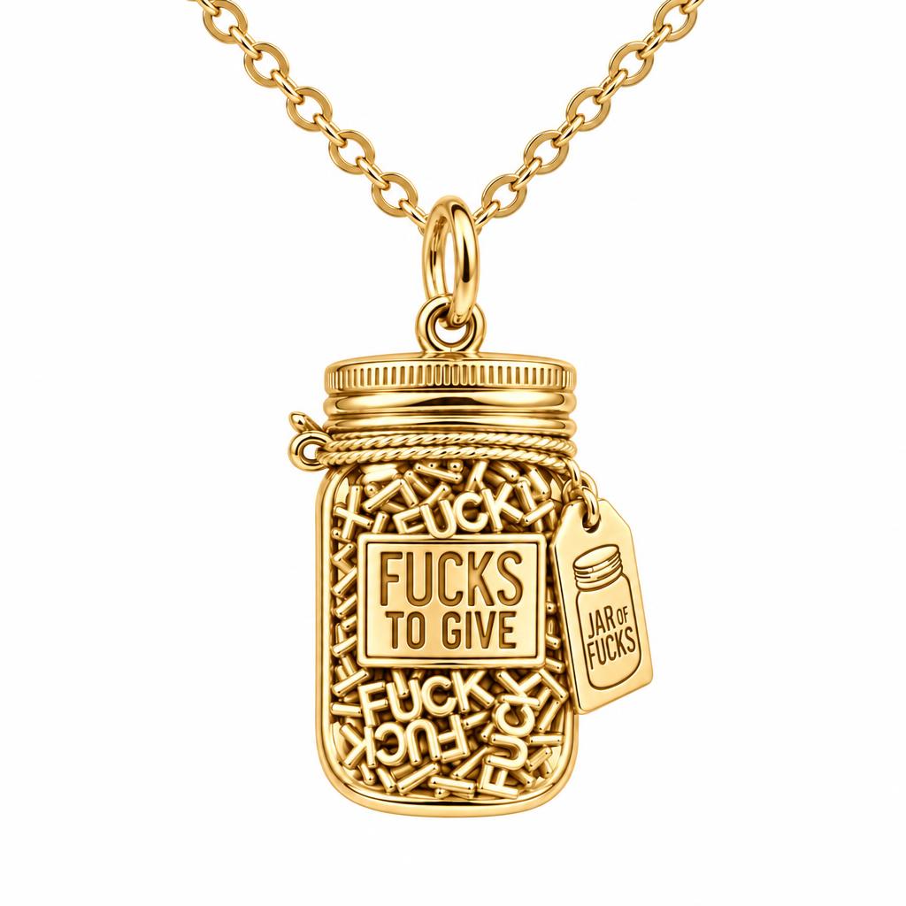 Jar of Fucks Charm Necklace Set – 18K gold, front view