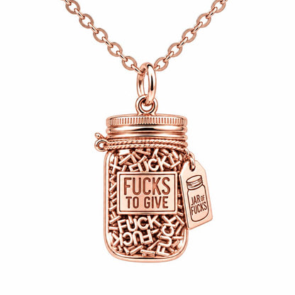 Jar of Fucks Charm Necklace Set – rose gold, front view