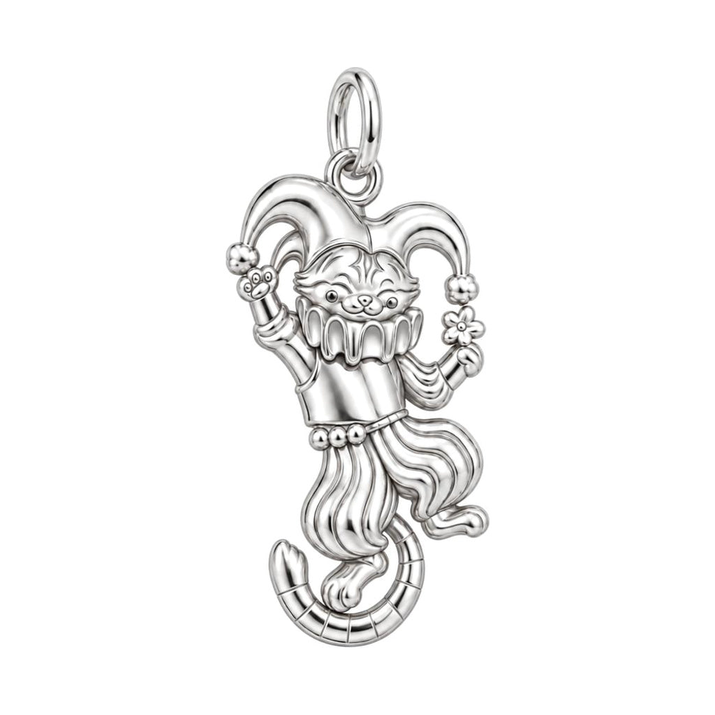 Jester Cat Charm Bracelet – Personalized Cat Mom Gift – silver charm, front view
