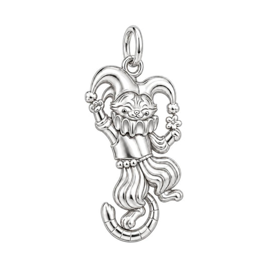 Jester Cat Charm Bracelet – Personalized Cat Mom Gift – silver charm, front view