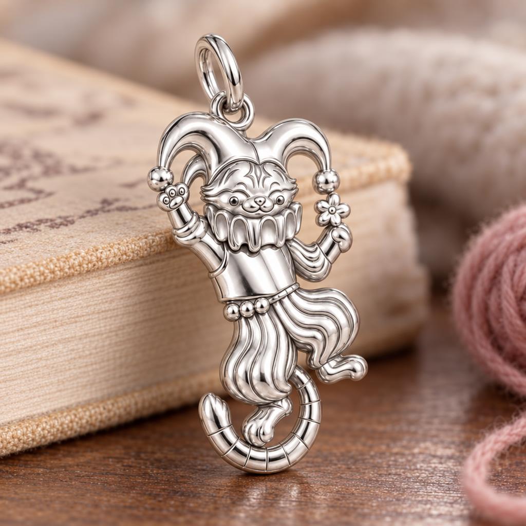 Jester Cat Charm Bracelet – Personalized Cat Mom Gift – macro detail of the charm