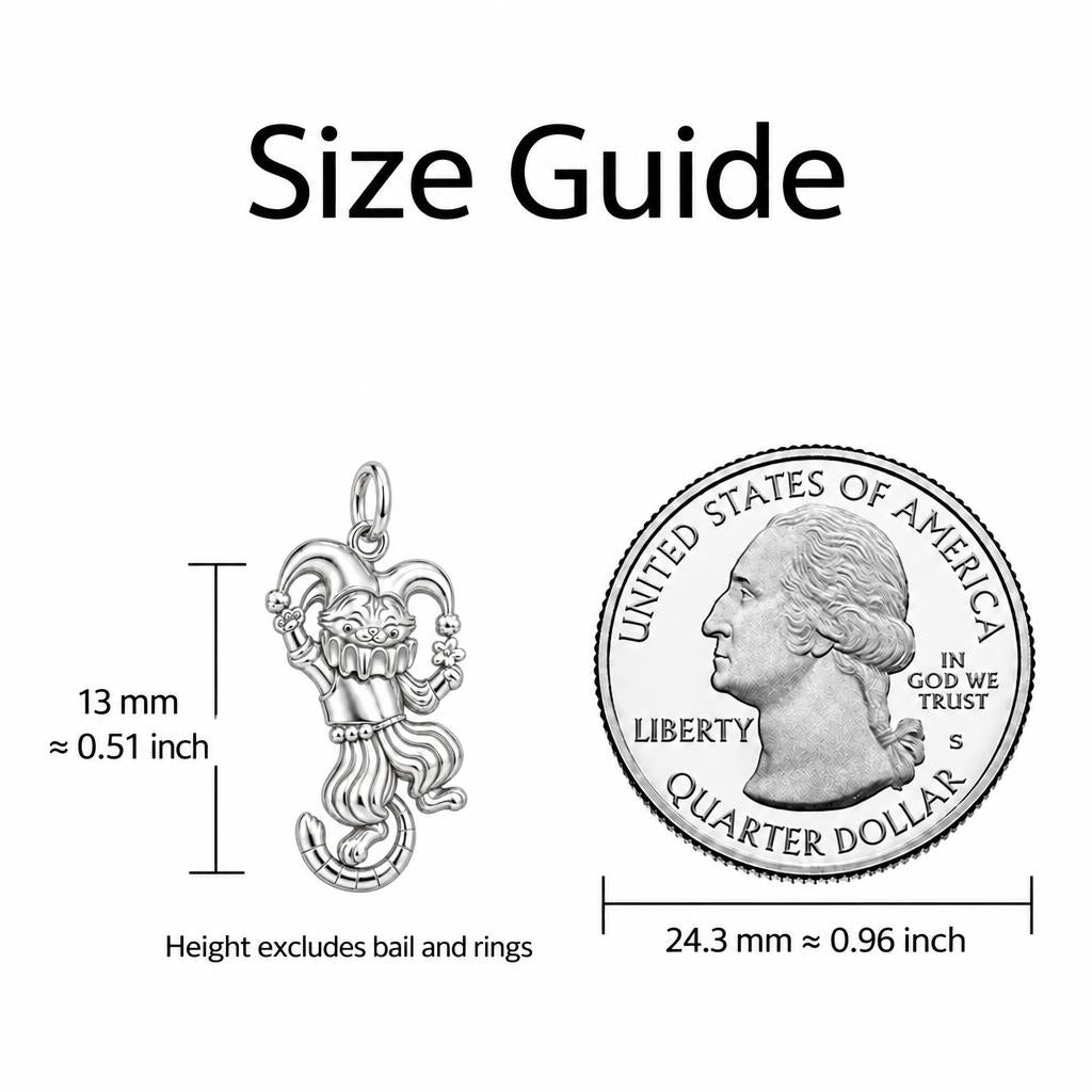 Jester Cat Charm Bracelet – Personalized Cat Mom Gift – size guide, 13 mm charm next to a quarter