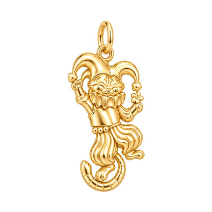 Jester Cat Charm Bracelet – Personalized Cat Mom Gift – 18K gold charm, front view