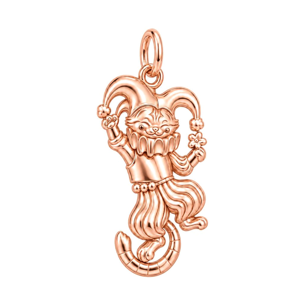 Jester Cat Charm Bracelet – Personalized Cat Mom Gift – rose gold charm, front view