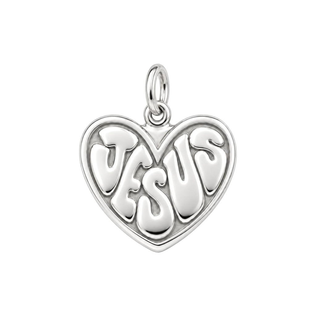 Jesus Heart Charm Bracelet – Personalized Christian Gift – silver charm, front view