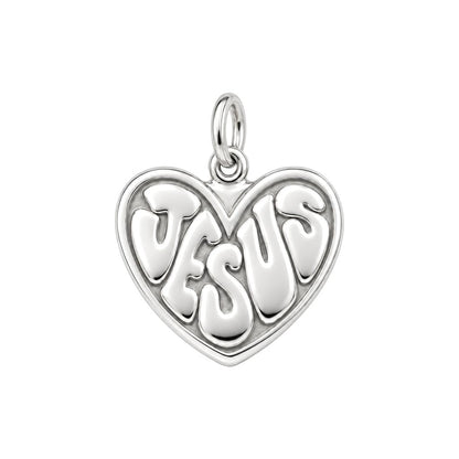 Jesus Heart Charm Bracelet – Personalized Christian Gift – silver charm, front view