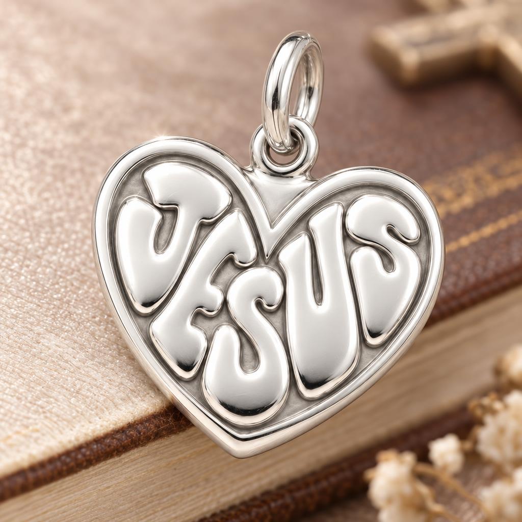 Jesus Heart Charm Bracelet – Personalized Christian Gift – macro detail of the charm