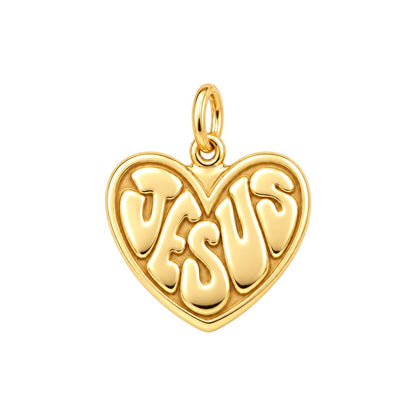Jesus Heart Charm Bracelet – Personalized Christian Gift – 18K gold charm, front view