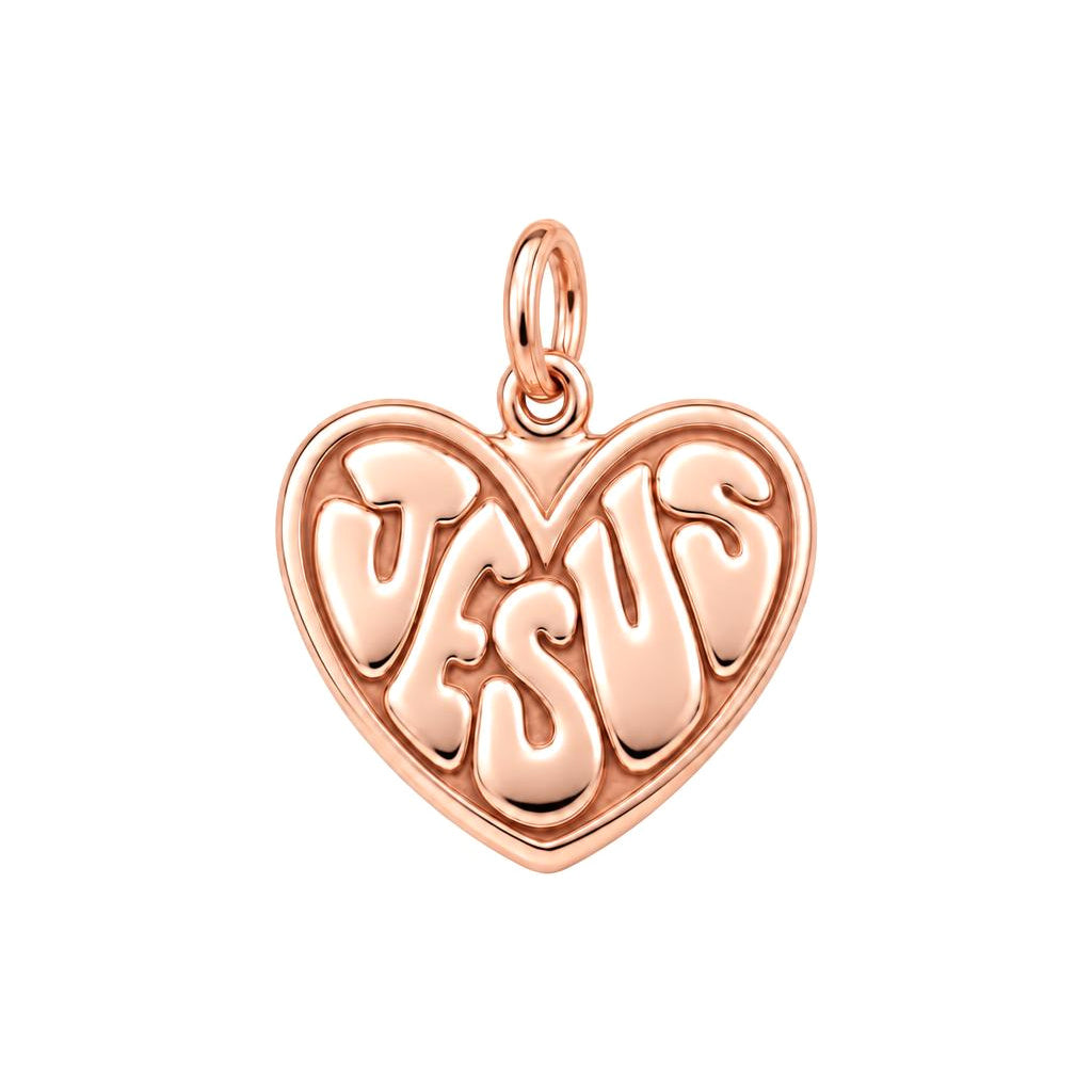 Jesus Heart Charm Bracelet – Personalized Christian Gift – rose gold charm, front view
