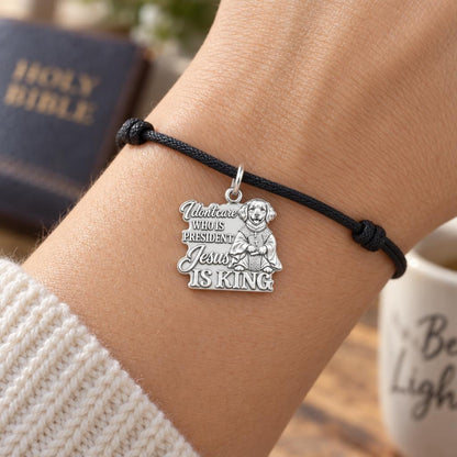Jesus is King Golden Retriever Charm and Polyester Cord Bracelet Set