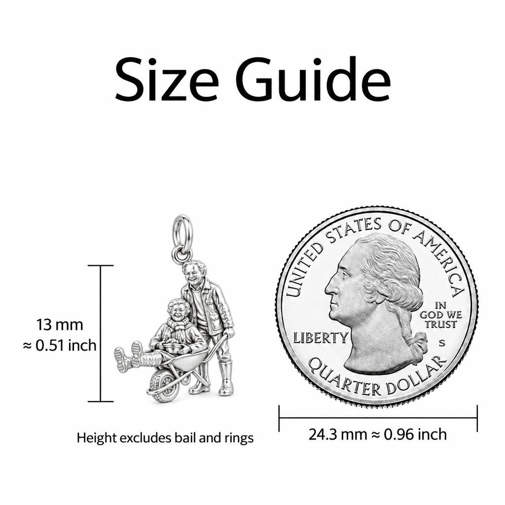 Joyful Garden Ride Charm Bracelet – Personalized Couple Gift – size guide, 13 mm charm next to a quarter