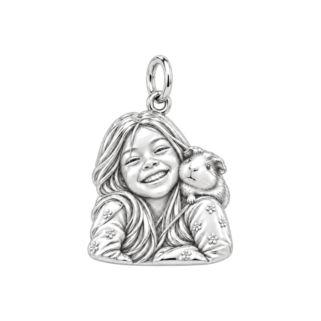 Joyful Guinea Pig Selfie Charm Bracelet – Personalized Pet Lovers Gift – silver charm, front view