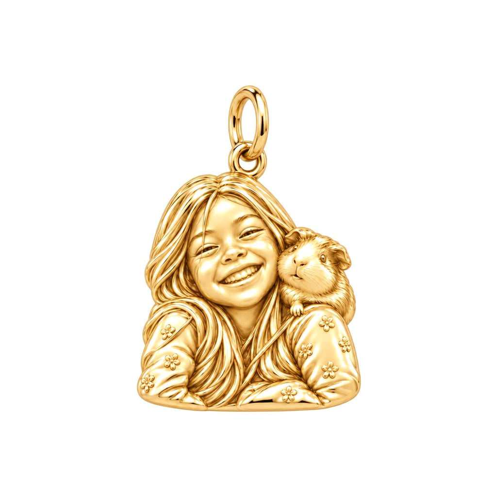 Joyful Guinea Pig Selfie Charm Bracelet – Personalized Pet Lovers Gift – 18K gold charm, front view
