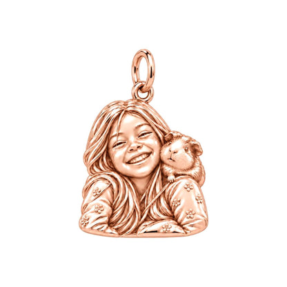 Joyful Guinea Pig Selfie Charm Bracelet – Personalized Pet Lovers Gift – rose gold charm, front view