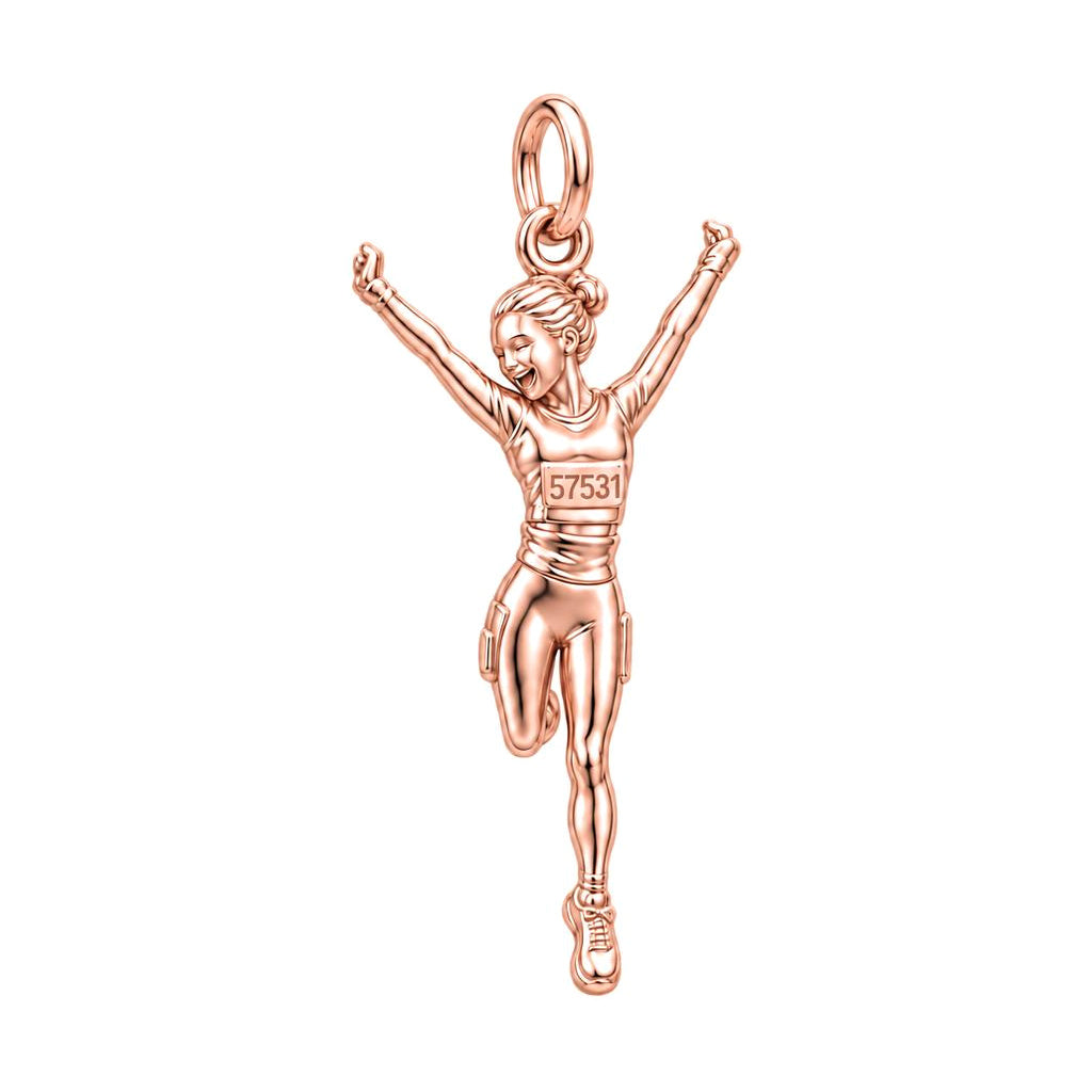 Joyful Marathon Runner Charm Bracelet – Personalized Runner Gift – rose gold charm, front view