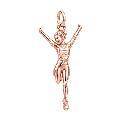 Joyful Marathon Runner Charm Bracelet – Personalized Runner Gift – rose gold charm, front view