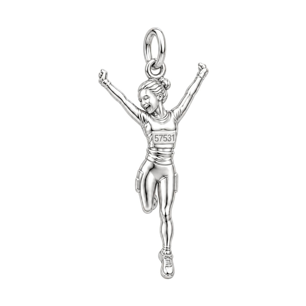Joyful Marathon Runner Charm Bracelet – Personalized Runner Gift – silver charm, front view