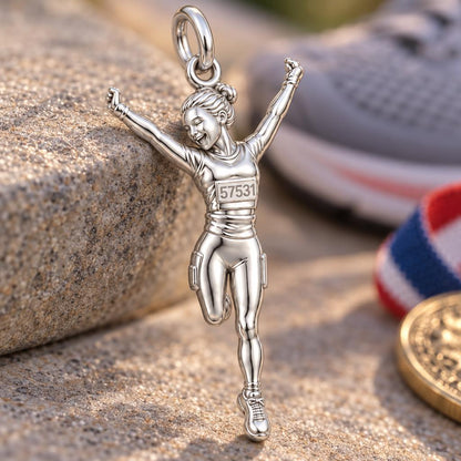 Joyful Marathon Runner Charm Bracelet – Personalized Runner Gift – macro detail of the charm