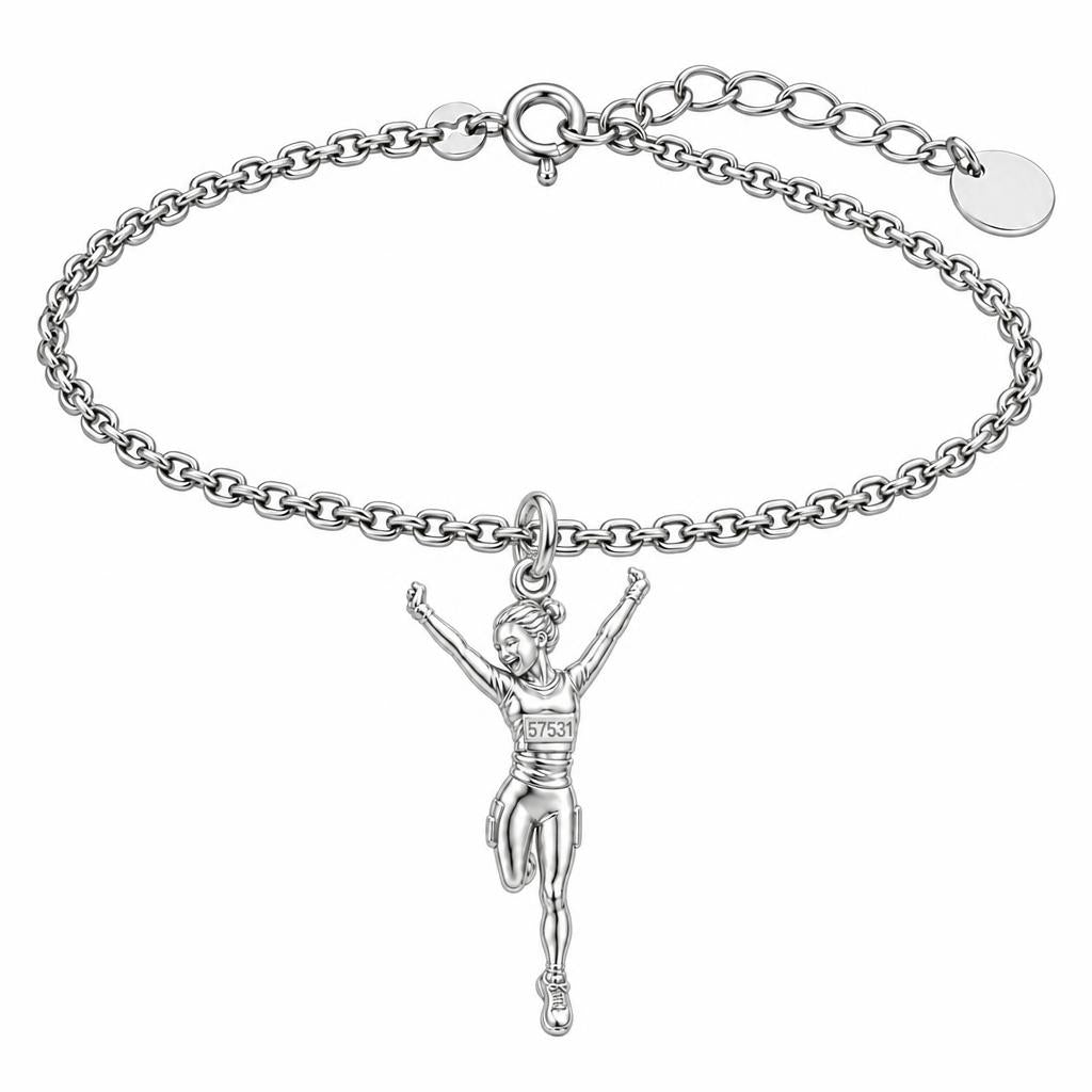 Joyful Marathon Runner Charm Bracelet Set – silver, front view
