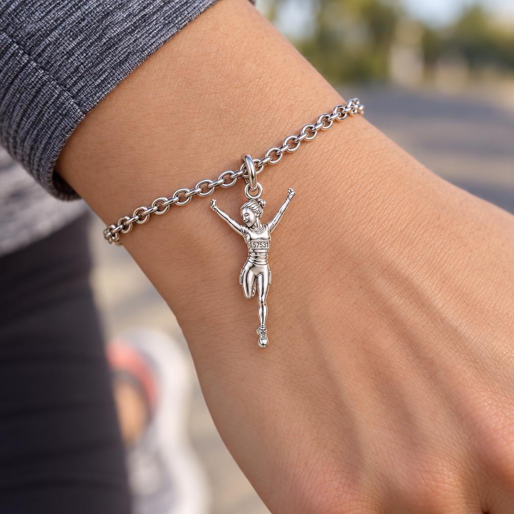 Joyful Marathon Runner Charm Bracelet Set – worn / in use