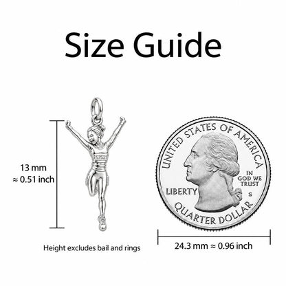 Joyful Marathon Runner Charm Bracelet Set – size guide, 13 mm charm next to a quarter