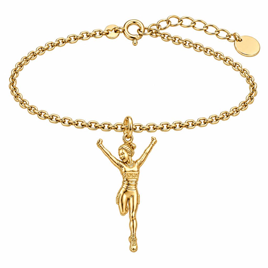 Joyful Marathon Runner Charm Bracelet Set – 18K gold, front view