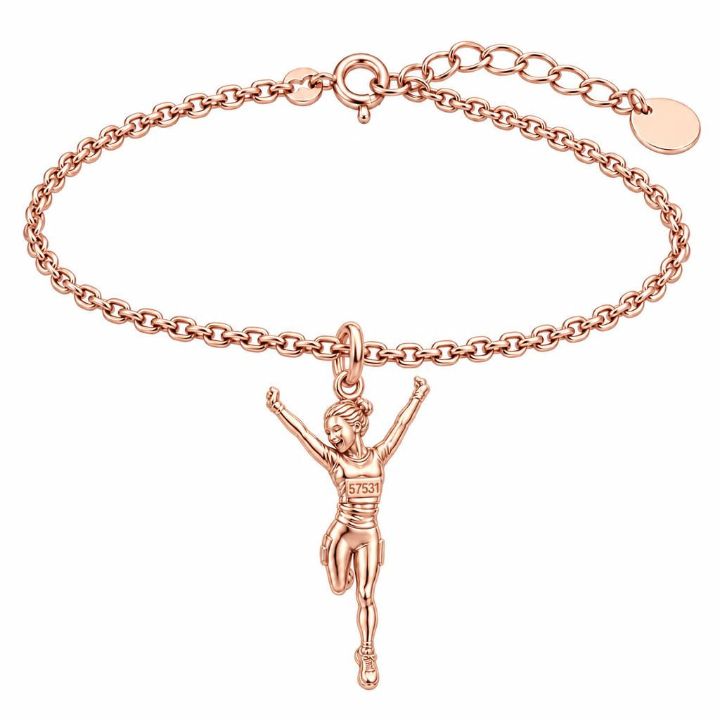 Joyful Marathon Runner Charm Bracelet Set – rose gold, front view